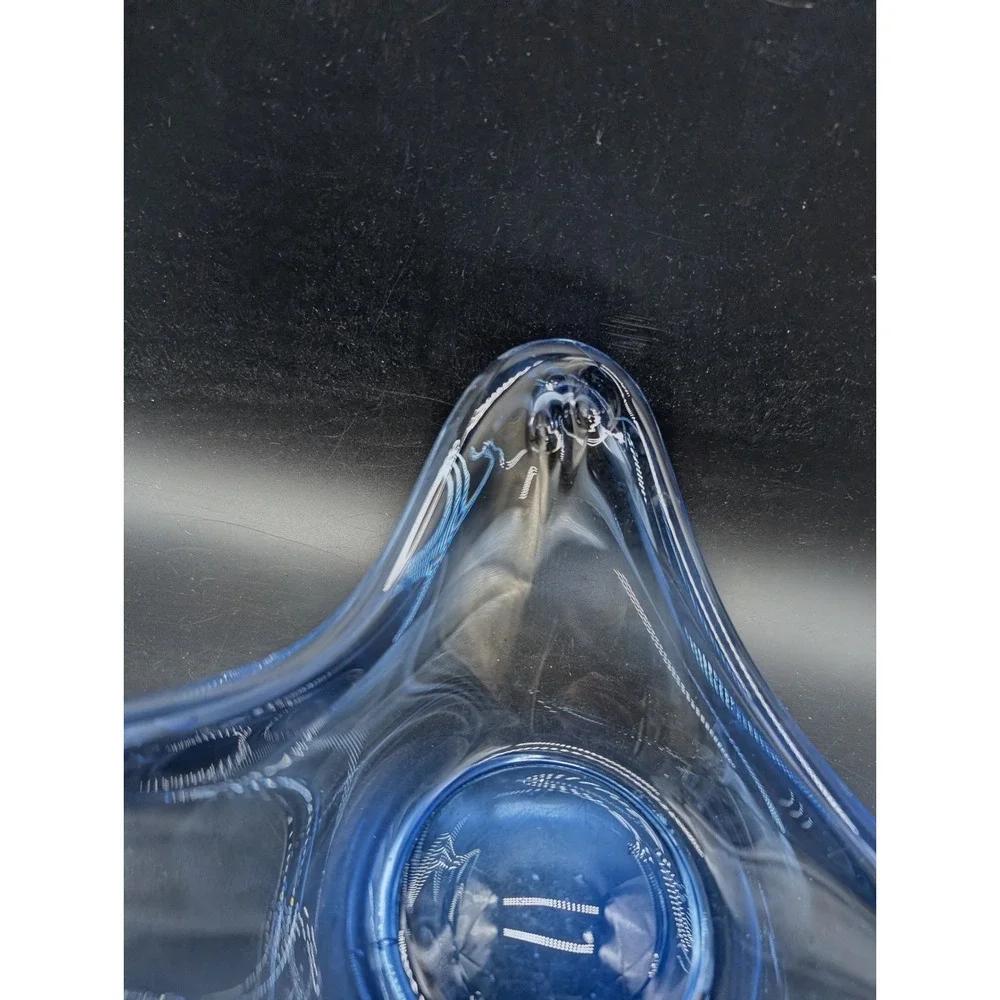 Holmegaard Per Lutken Blue Art Glass Triangular Bowl Danish Mid Century Modern